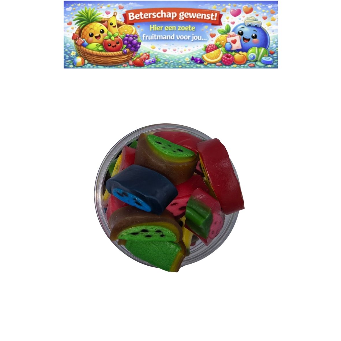 Snoeppot 16 - Beterschap gewenst! - Hier een zoete fruitmand voor jou...